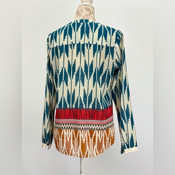 MAEVE Red Blue semi sheer ROHANA printed pompom blouse size 6 - Picture 8 of 13